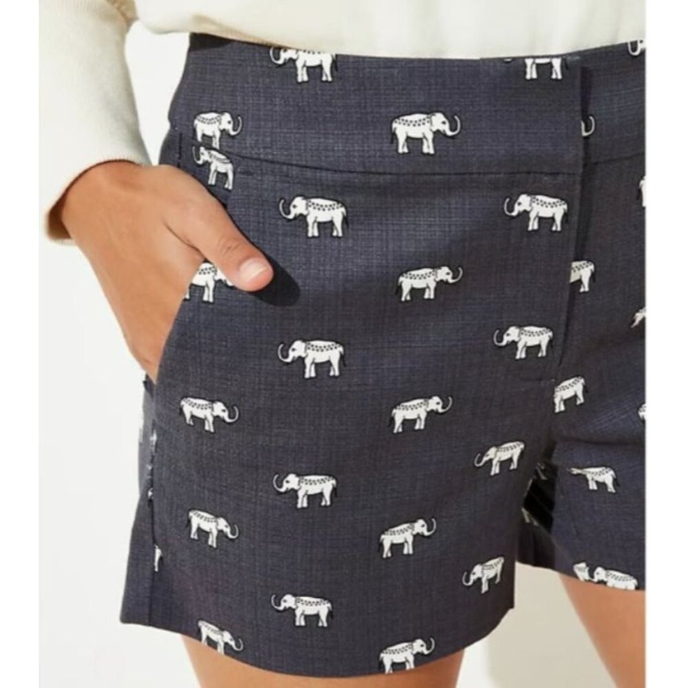 LOFT Coastal Gray (Dark Gray/Blue) Elephant Print The Riviera Short Size 8‎ - Picture 2 of 11